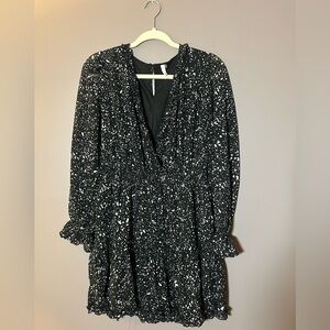 Glam Black and White Long Sleeve Dress